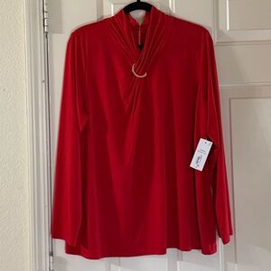 NEW Women's Liz Claiborne Red Long Sleeve Gold D-Ring Blouse Size 1X